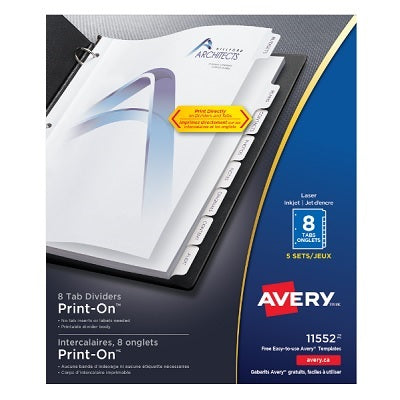 Picture of Index Dividers-Print-On 8 Tab White, 5 Sets/Pack