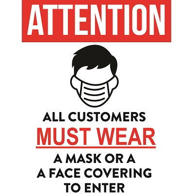 Picture of Sign-Attention Customer Must Wear Mask 12"X15" 6/Pack