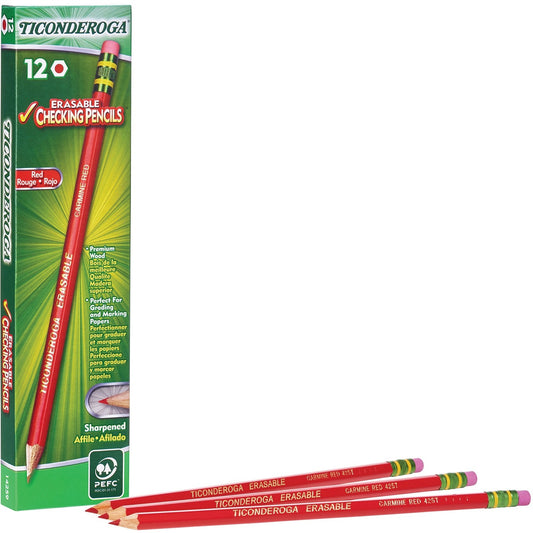 Picture of Pencil-Ticonderoga Erasable Checking, Carmine Red