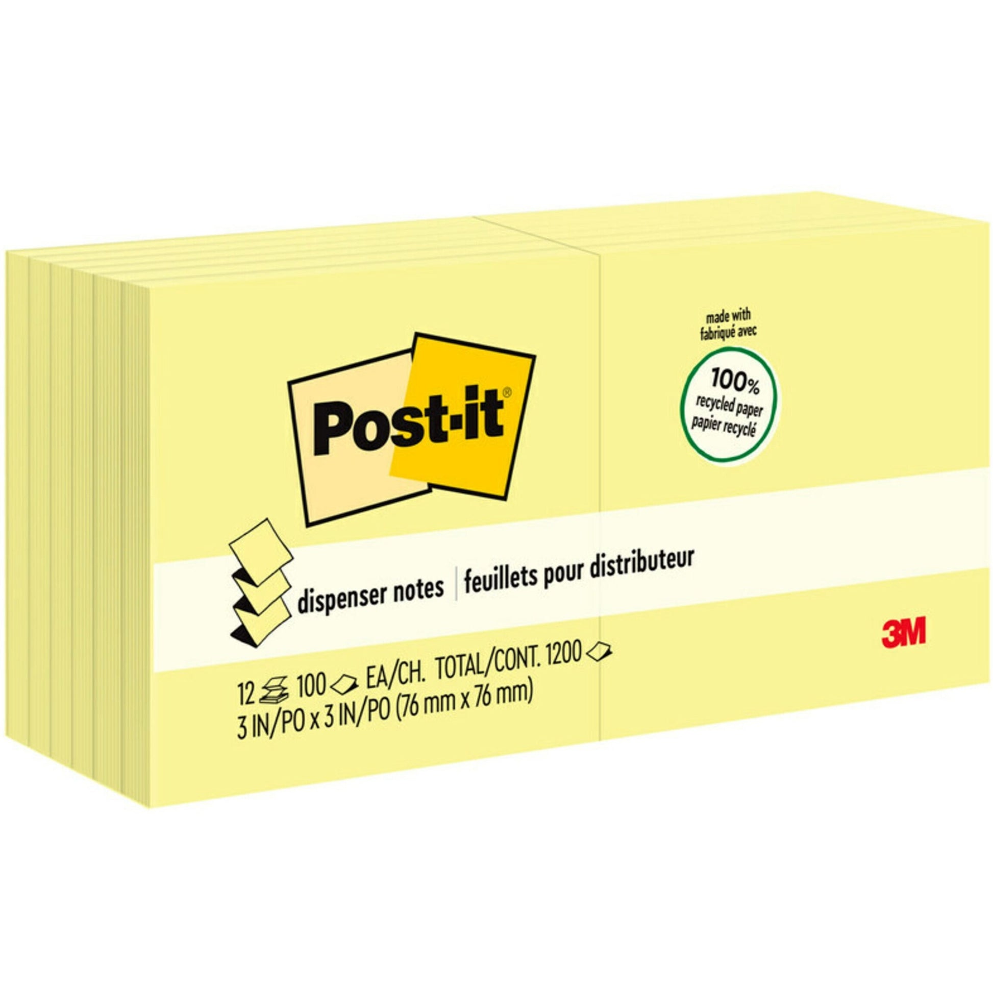 Picture of Notes-Post-It, Pop-Up Greener, 3x3 Yellow 12/Pack