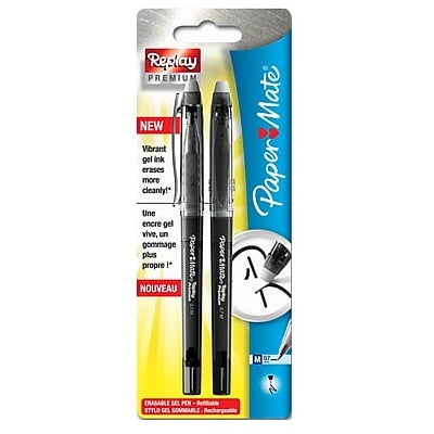 Picture of Pen-Stick, Paper Mate Replay Erasable Gel, 0.7mm Black 2/Pk