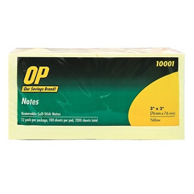 Picture of Notes-Stick On, 3x3 Yellow, Op Brand, 12/Pack