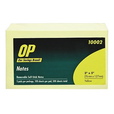 Picture of Notes-Stick On, 3x5 Yellow, Op Brand, 5/Pack