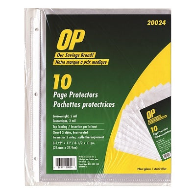 Picture of Sheet Protector-Letter, Non-Glare, Op Brand 10/Pack