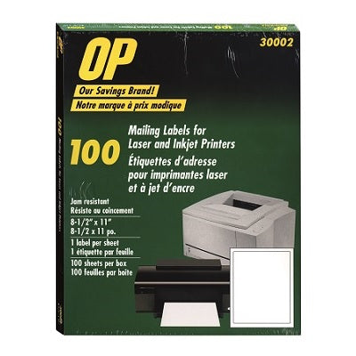 Picture of Labels-Mailing, 8-1/2x11 White, Op Brand 100/Box