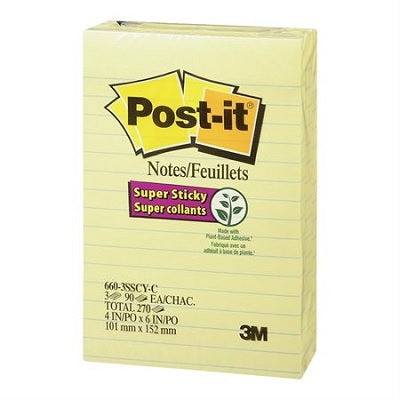 Picture of Notes-Post-It, Super Sticky 4x6 Lined Yellow