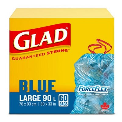 Picture of Bags-Recycling, Glad Blue Large 90l 30x33", 60/Box