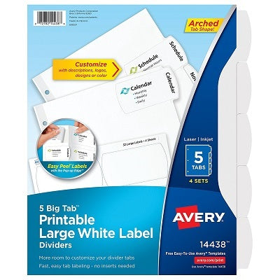 Picture of Index Dividers-Big Tab, Easy Peel 5 Tabs, 4 Sets/Pack