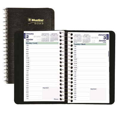 Picture of Planner-Daily, Wire 6x3-1/2 Black, Bilingual 2023