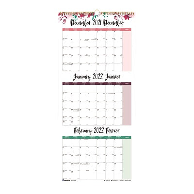 Picture of Calendar-Wall 3-Month Floral 12-1/4x27 Bilingual 2022