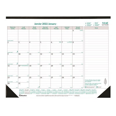 Picture of Calendar Pad-Desk Monthly 22x17 Ecologix Bilingual 2022