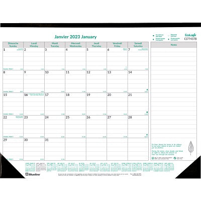 Picture of Calendar Pad-Desk Monthly 22x17 Ecologix Bilingual 2023