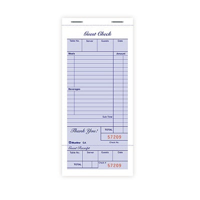 Picture of Forms-Restaurant Check Pad 3-3/8x7-1/2 100 With Stub English